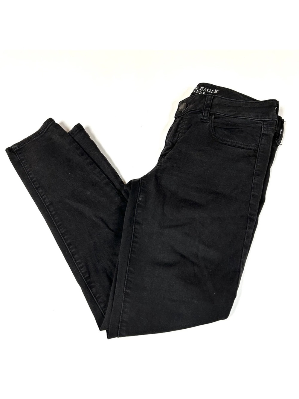 Y2K American Eagle Women’s Jeans 8 SHORT Jegging Solid Black Super Stretch #2365